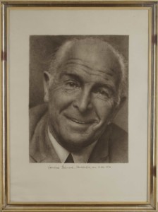 Signed portrait of veterinarian and behavioral scientist Bernhard Grzimek