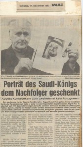 King Fahd presents August Kunst with a golden wrist watch in exchange for the portrait of deceased King Khaled - report December 1983