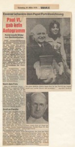 The Vatican kindly requested the donation of the portrait of Pope Paul VI - report of March 1976