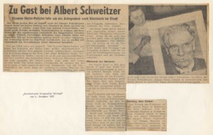 The "Westdeutsche Allgemeine Zeitung" report on the visit of August Kunst with Albert Schweitzer - November 1957